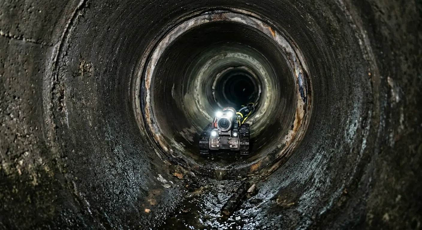 Robotic sewer camera inspecting pipe interior for Drain Snake Service in Ione